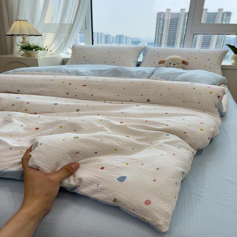 Tištěná čtyřdílná sada na postel, Měkká a zesílená, šetrná k pokožce, Praná povlečení na přikrývku, Sada prostěradel