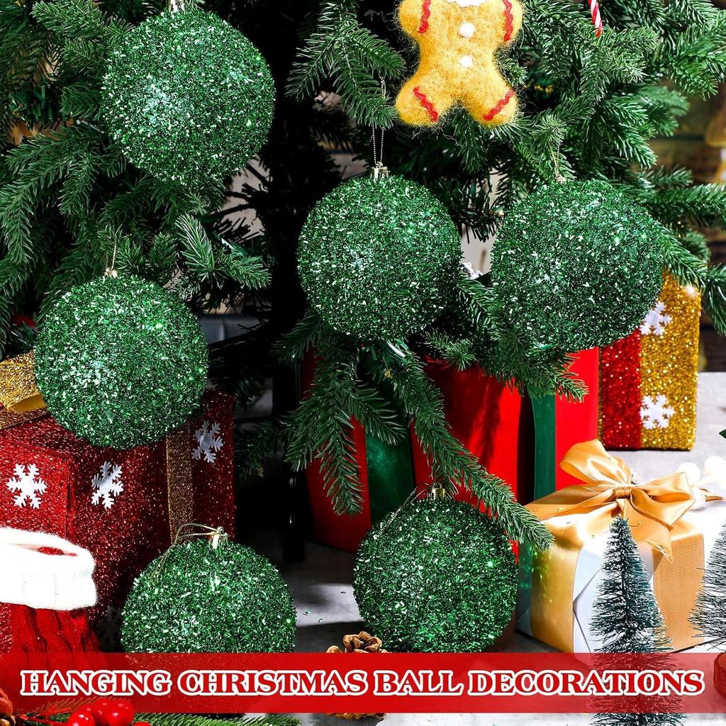 6 Pcs 4 Inch Valentine's Day Christmas Tree Ornaments Glitter Sequin Foam Balls Shatterproof Xmas Hanging Balls Decorations for Xmas Valentine