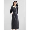 Women's French Style Fake Two-Piece Contrast Panel Midi Dress