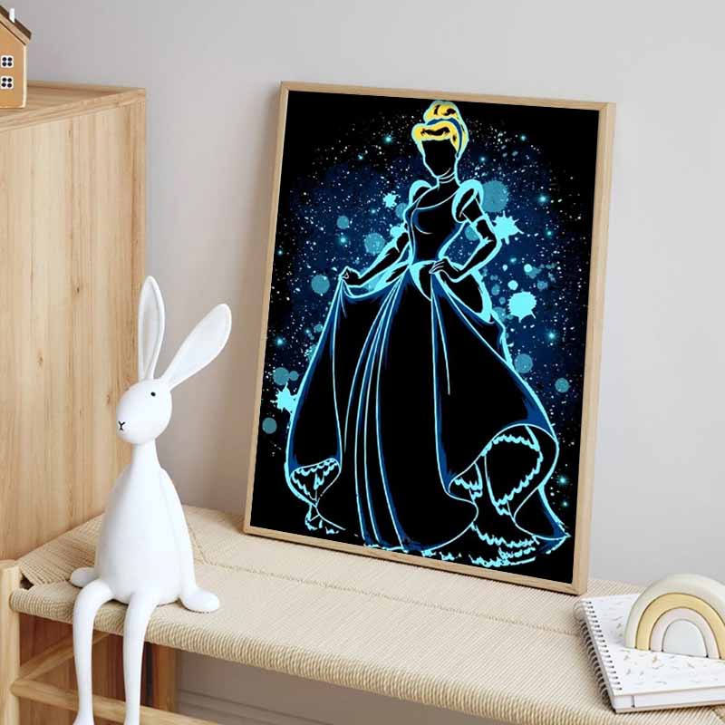 Disney Diamond Painting 5D Cinderella Neon Silhouette Illustration Cartoon Movie Cross Stitch Embroidery Handmade Gift Home Decoration
