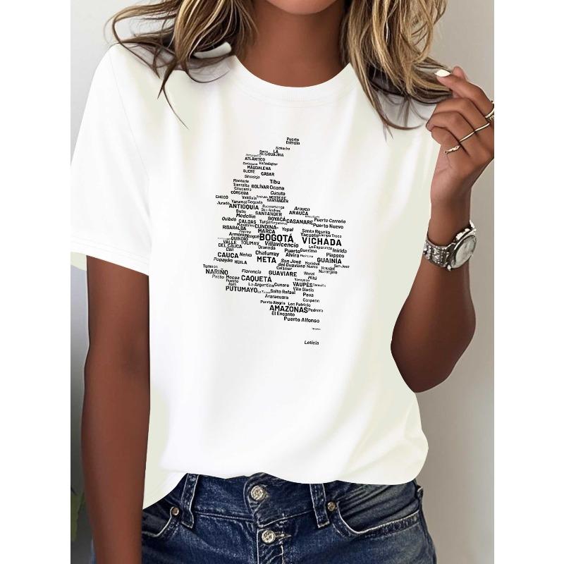 European sizesColombian Slogans On Pure Women'S Printed T-Shirts, Offering Comfort And Versatility with Short Sleeves for Casual Wear