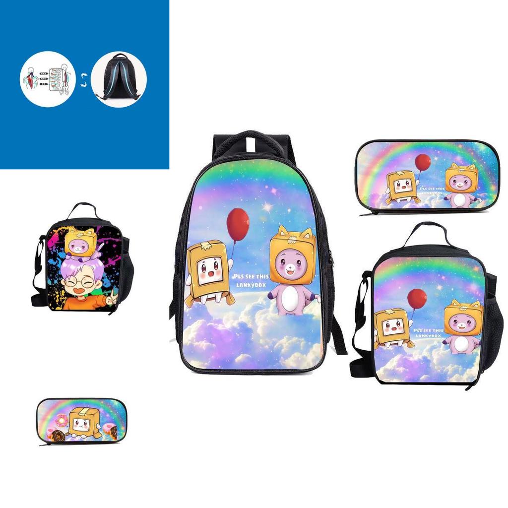 Lankybox Cartoon Lunch Bag Set 3 Piece Shoulder Backpack Package