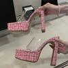 Fashion High Quality Clear PVC High Heel Slippers Women Summer Peep Toe Slides Sandals Elegant Square Platform Sandals Party Slide Heels