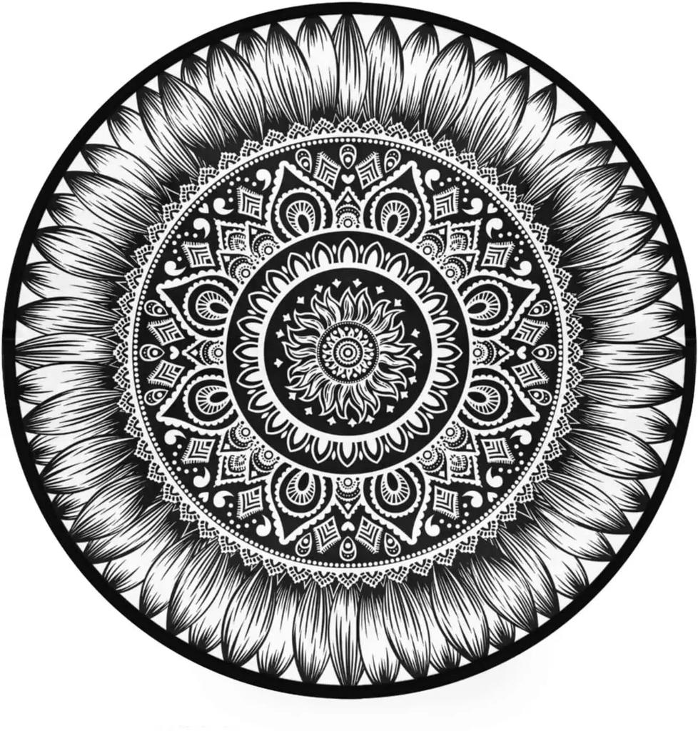 Abstraktní Boho Květinová Mandala Kulatý Koberec Exotický Květinový Kruh Koberec do Obývacího Pokojí Měkká Protiskluzová Podložka do Dětského Pokojí Vstupní Podlahová Rohož