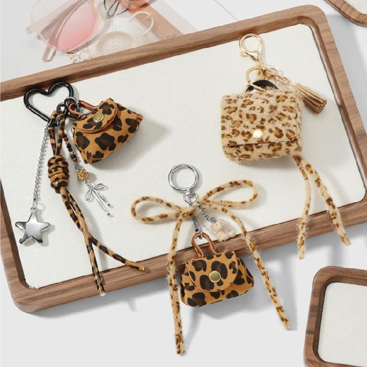 Bärbar leopardmönstrad nyckelringsplånbok med dekorativ metallrosettberlock liten handväska nyckelringstillbehör för nycklar