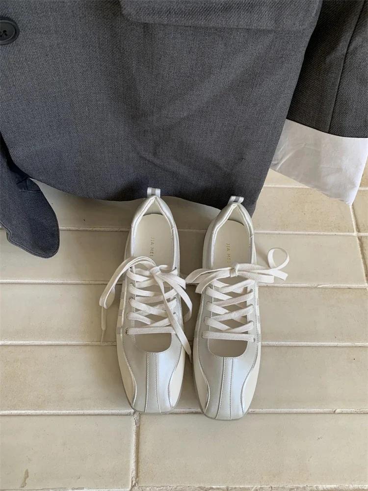 

Модные женские балетки в корейском стиле 2025 весна новый дизайн чувственность плоская подошва завязывающиеся туфли взрослые стиль колор-блок 39 серебряный