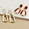 Vintage Twist Metal Hollow Square Dangle Earrings for Women White Red Enamel Oil Geometry Dangle Earrings Party Simple Jewelry