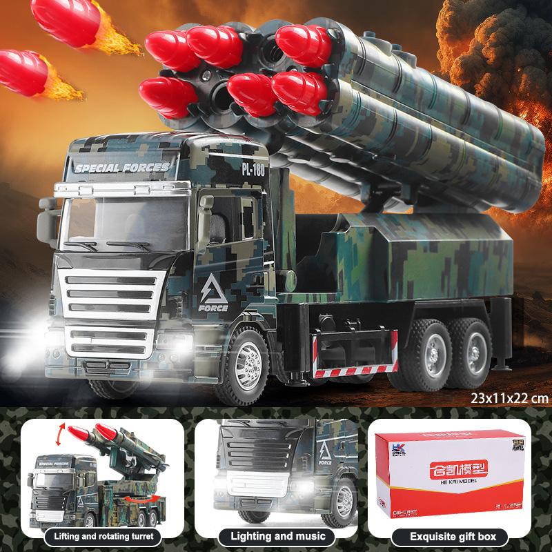 Large Alloy Missile Car Model Boy Rocket Cannon Can Fire Shells Military Model Tank Children Armored Car Toy Birthday Gift