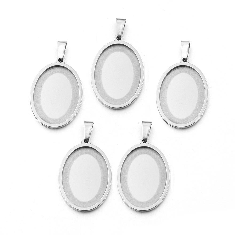 2-5pcs/Lot Oval Stainless Steel Cabochon Base Settings Tray Blank Charms for Jewelry Making Supplies Necklace Pendant Base
