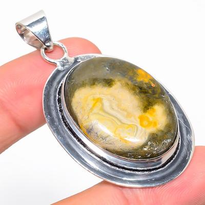 Natural Ocean Jasper Gemstone Handmade 925 Sterling Silver Pendant 2.25" s6Z59