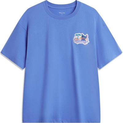 Li Ning X Disney Collaboration Stitch Series Letter Round Neck Comfortable Breathable Loose Short Sleeve T-Shirt Men T-Shirts Rainbow-Blue ATSU155-3