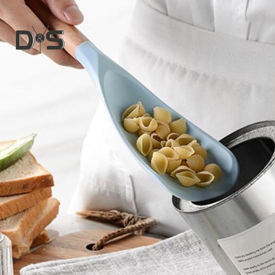 Cooking Spatula Heat Resistant Wood Handle Silicone Cooking Spoon Non-stick Cookware for Home Kitchen