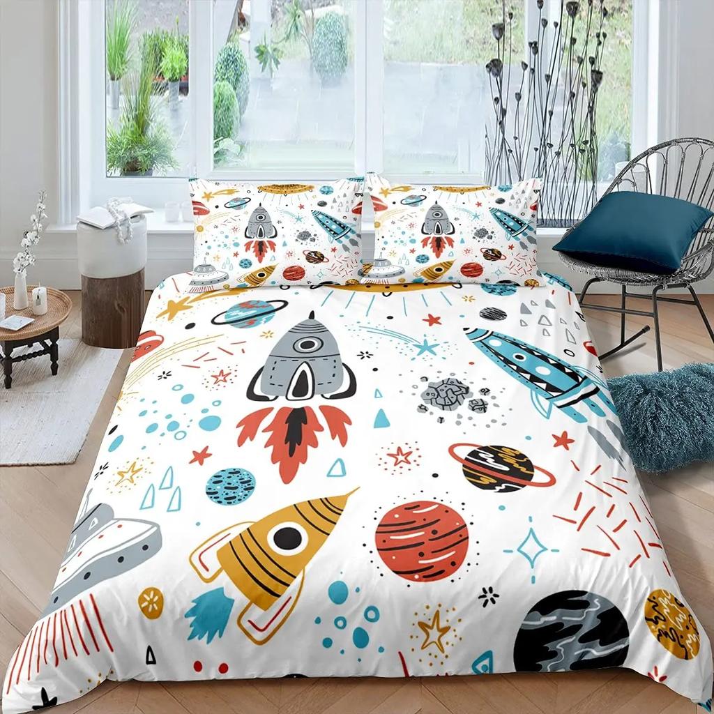 Aviation Duvet Cover SetAir Balloon Bedding Set Space Ship Comforter Cover Space Exploration Bedding Set Luxury Quilt Cover