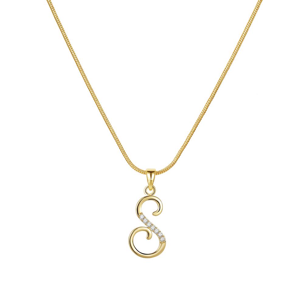 "Elegant 26-Letter Zircon Inlaid Gold Snake Chain Necklace"