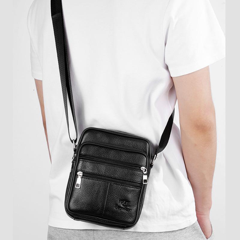 Letnia Nowa Męska Torba na Ramię z Prawdziwej Skóry, Torba Crossbody z Skóry Licowej, Modna Biznesowa Wielofunkcyjna Torba Kurierska z Klapą