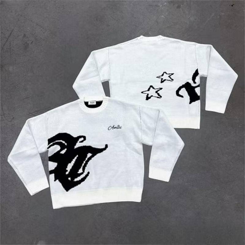 Podzimní a zimní svetr s kulatým výstřihem, volného střihu, s vyšívaným Y2K street personalizovaným vzorem pro muže a ženy