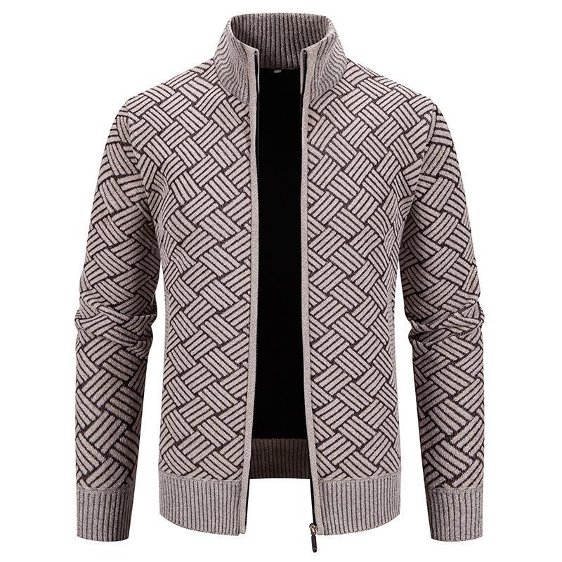 New Winter Men's Fashionable Casual Stand-up Collar Sweater Jacket Thickened Velvet Jacket for Young and Middle-aged People
