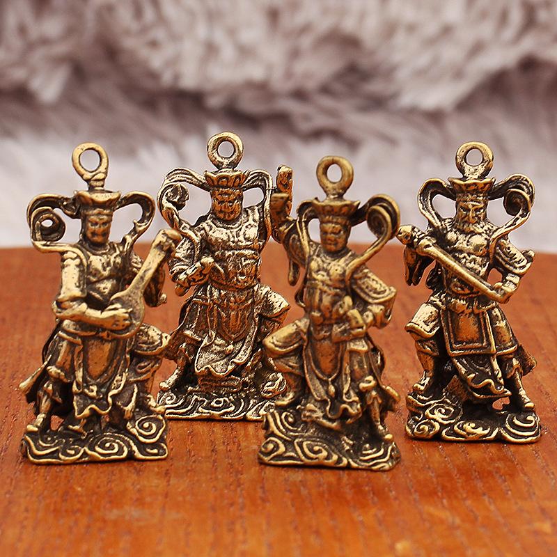 Retro Brass Four Heavenly Kings Statues Desktop Ornaments Antique Miscellanea Buddha Bronze Carvings Vintage Bronzeware