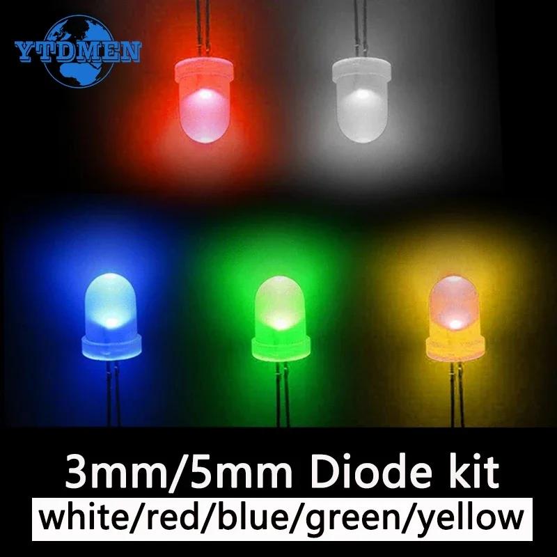 100PCS 3mm LED Diode 5mm Super Bright LED Emitting Diodes Assortment Set 2x5x7mm White Red Green Blue Yellow DIY Electronic Kit