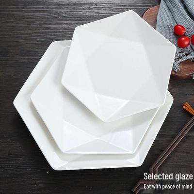Plat à Wok Hexagonal en Céramique Créatif pour Usage Domestique ou en Restaurant