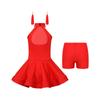 Girls Latin Dance Dress Rhinestone Hollow Back Design with Elastic Shorts and Tassel Earrings