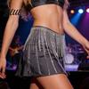 Shimmering Rhinestone Hip Belt Tassel Waist Chain for Women Sparkly Sexy Belly Dance Body Skirt-Style Skirt Festival Outfits Accessory Elastic Stage