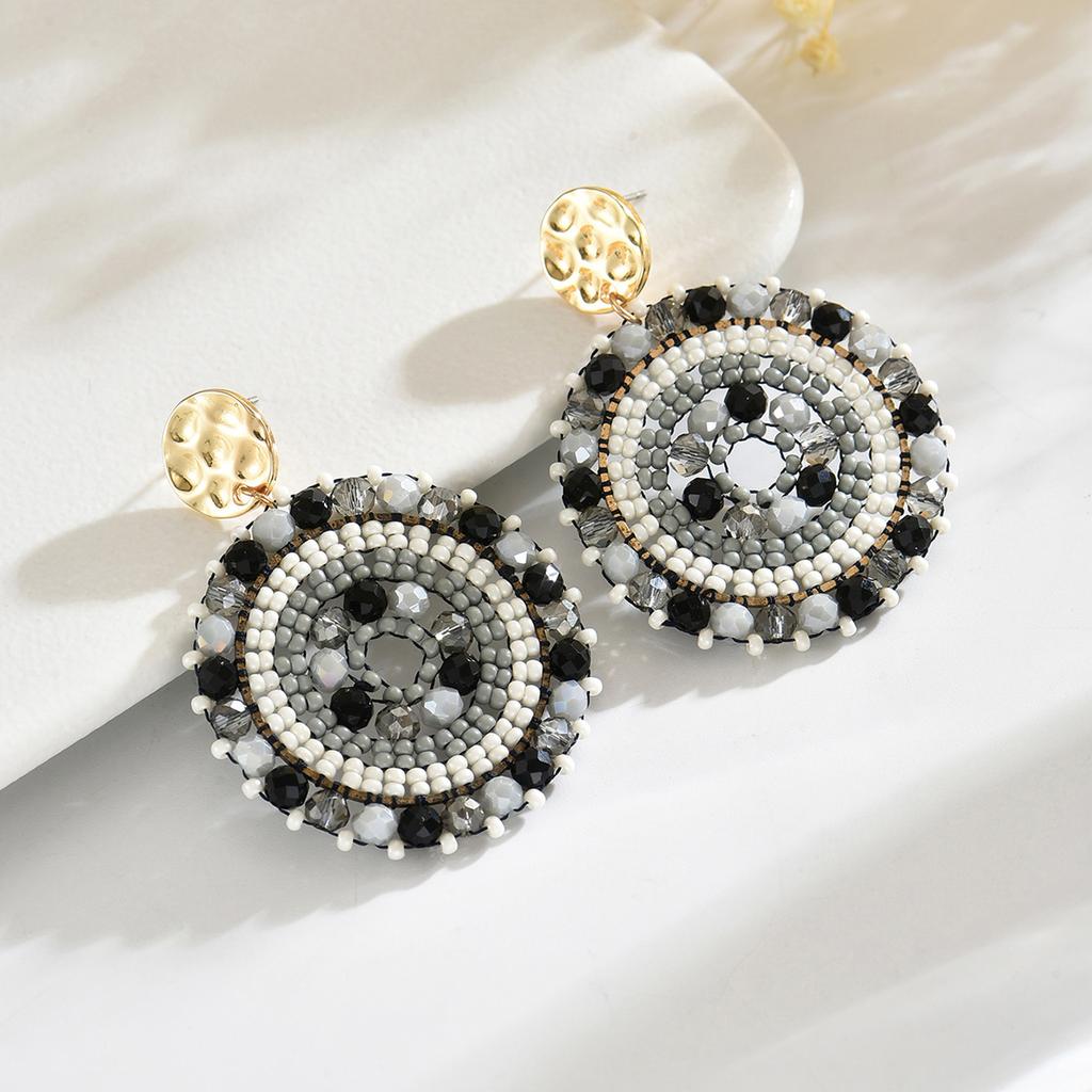Bohemian Bunte Runde Kristallperlen Ohrhänger für Damen Handgefertigte Geometrische Ohrringe Sommer Party Schmuck Geschenk