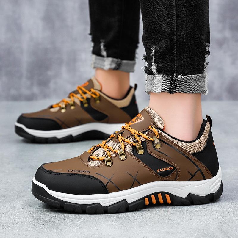 

Men s Hiking Shoes Waterproof Leather Outdoor PU Shoes Wear-resistant Men Trekking Walking Hunting Tactical Sneakers Big Size 47 39 коричневый