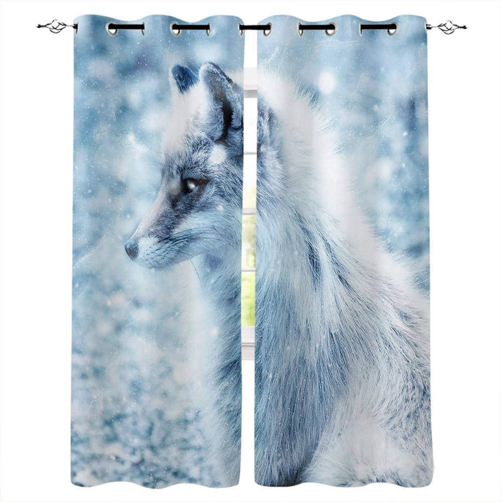 Illustration Cherry Blossom Fox Window Curtains Bedroom Kitchen Drapes Panel Curtains for Living Room Christmas Home Decor