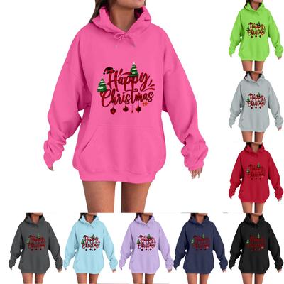 Dames Casual Comfortabele Hals Capuchon Lange Mouw Kerstprint Warm Sweatshirt