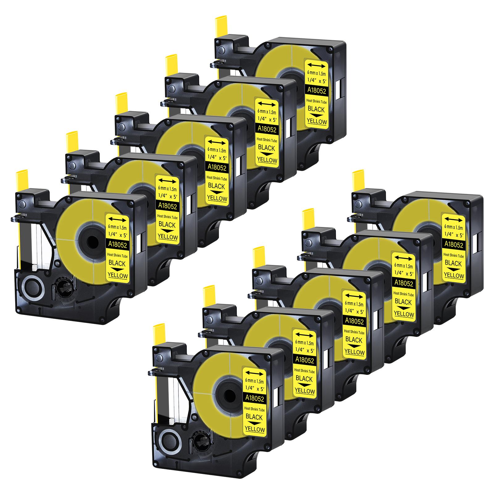 

10Pcs 18052 Heat-Shrink Tube Industry Label Tape Compatible for Dymo A18052 Rhino 4200 Label Printers 6mm Black on White Label (as the picture,6mm)