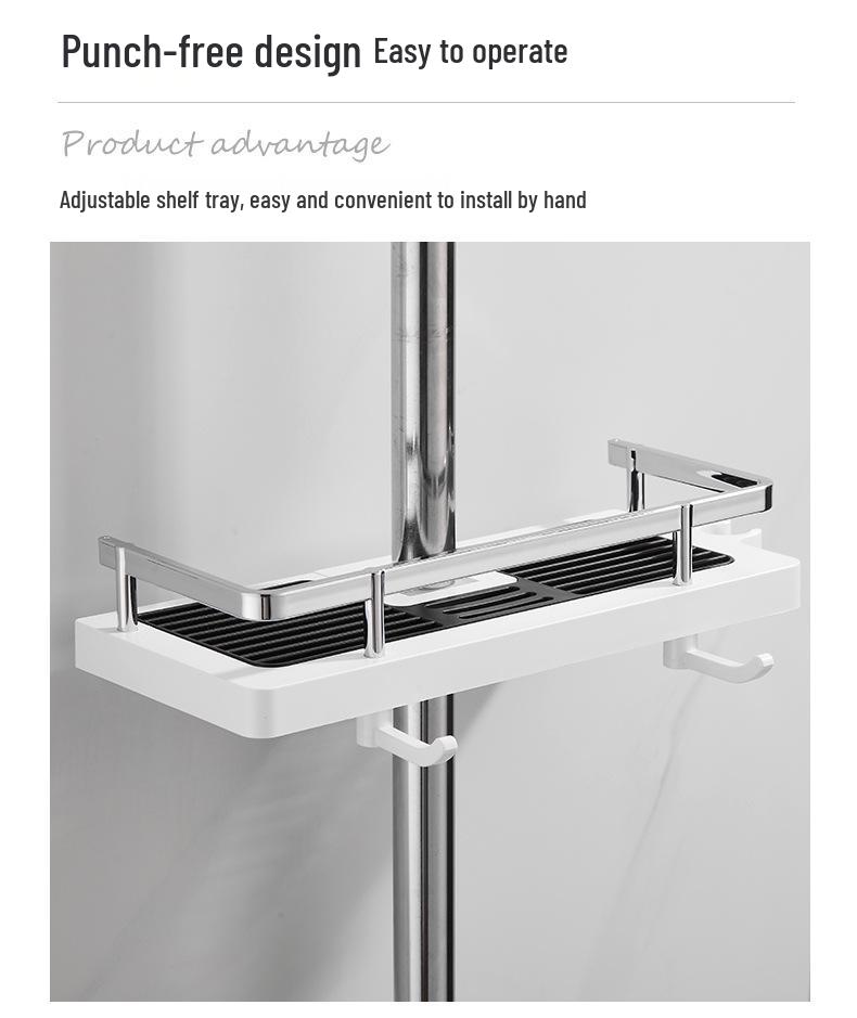 Adjustable No-Drill Shower Head Holder & Bathroom Tray with Loofah Hook