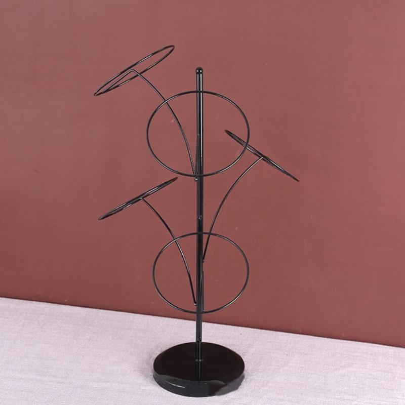 Metal Hats Display Rack with 5 Round Standing Hooks Baseball Cap Rack Organizer Headwear Rack Hat Storage Display Holder