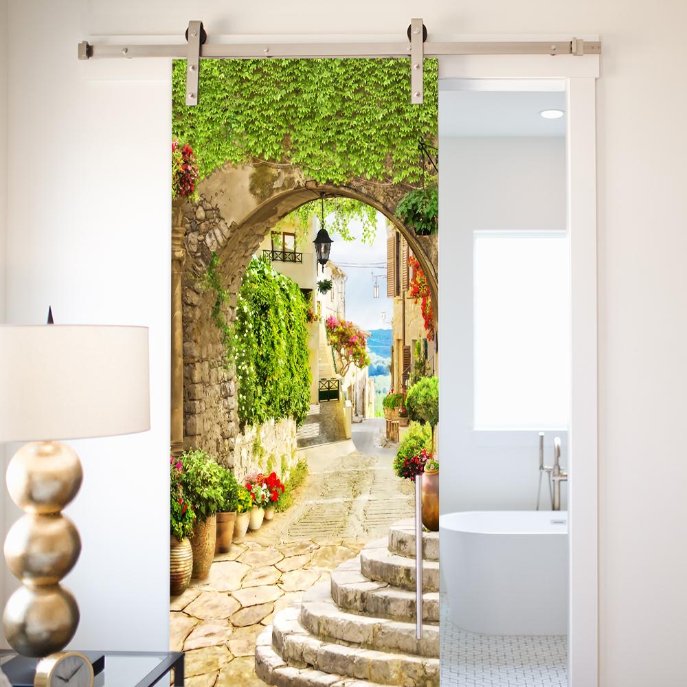 Nature Scenery Door Decal 3D Removable Vinyl Sticker, Adhesive Forest Pathway Wallpaper for Bedroom Entryway