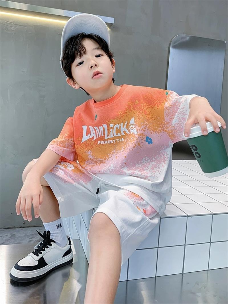

Boys Loose Casual Sets Summer Teen Gradient T-shirts+Shorts 2Pcs Big Kids Sport Short Sleeve Clothes Suits Children Print Outfit 1112TSize 160