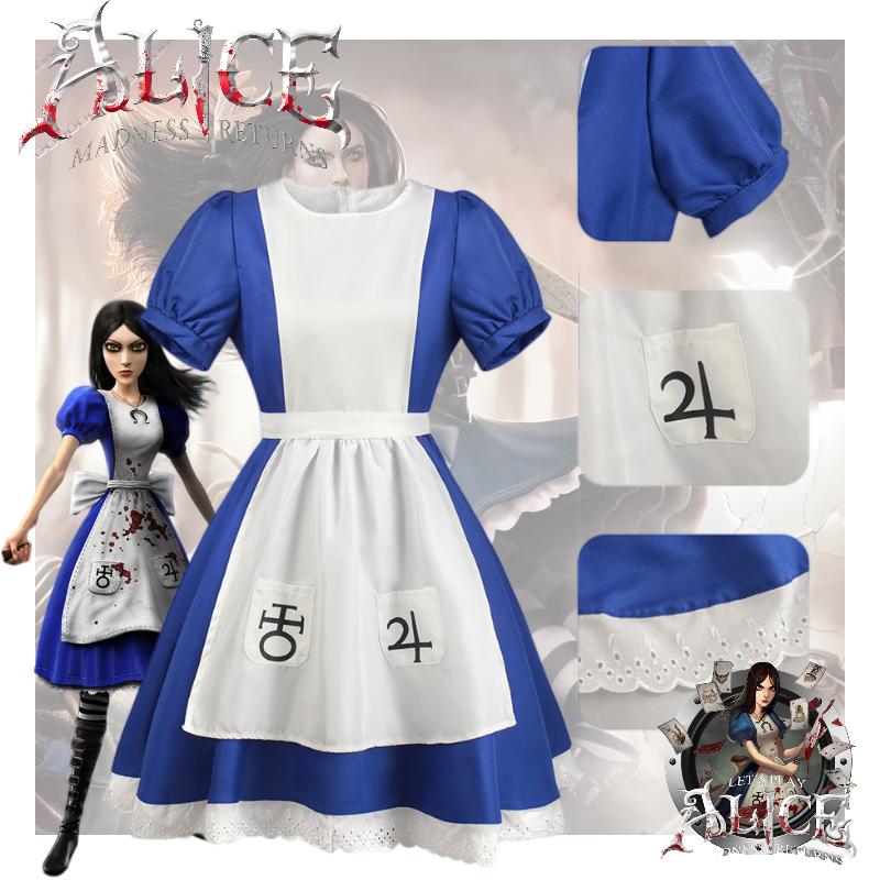 Madness Returns Alice Cosplay Costume Girl Game Dress Party Outfit Halloween