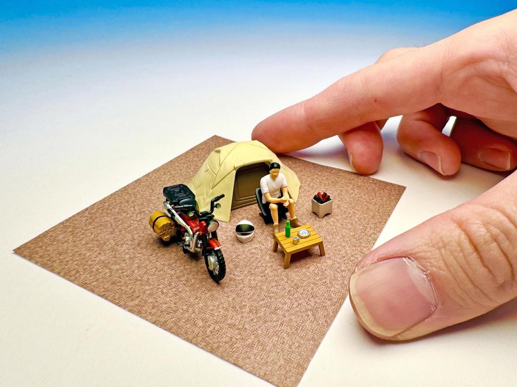 TOMYTEC GeoColle 64 #CarSnap 30a Solo Camping Honda CT125 Hunter Cub Included ABS Resin and PVC Figure and Accessory Set (Painted, Partially