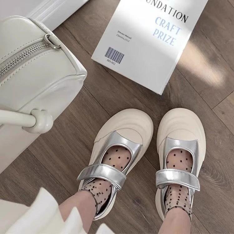 Round Head Fashionable Versatile Platform White Shoes Women's 2025 New Spring and Summer Shallow Mouth Mary Jane Shoes Heightening Low-top Board Shoes