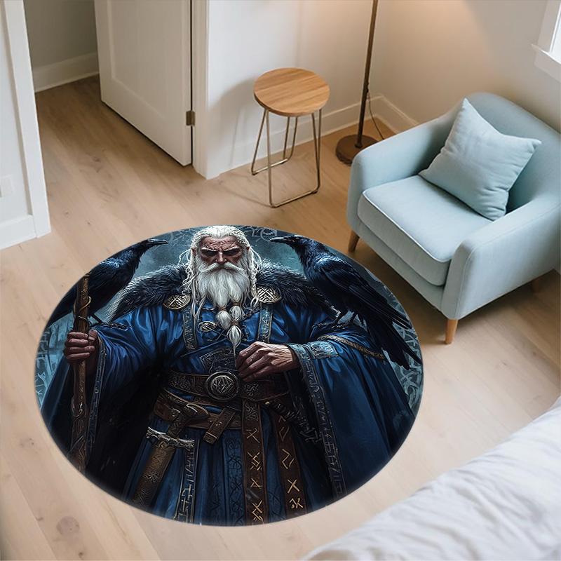 Viking Figures,Round Area Rug,Carpet Rug for Living Room Bedroom Sofa Playroom Decor,Non-slip Floor Mat