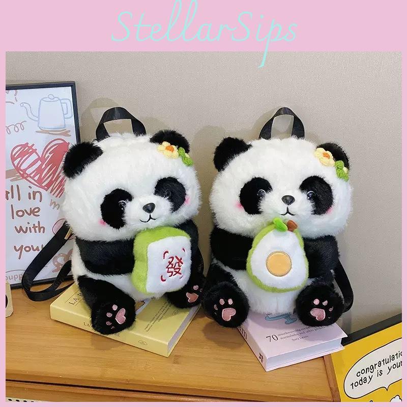 Wealth Apple Gourd Panda Adorable Cartoon Children Backpack Plush Doll Bag
