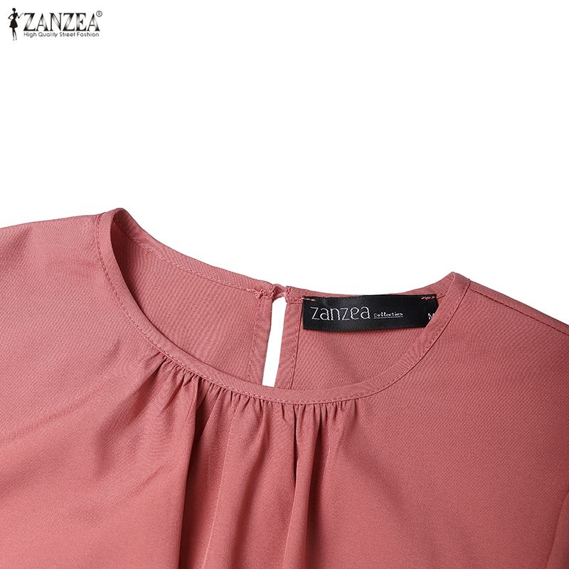 ZANZEA Women Casual Round Neck Long Sleeve Loose Ruffles Splice Long Dress