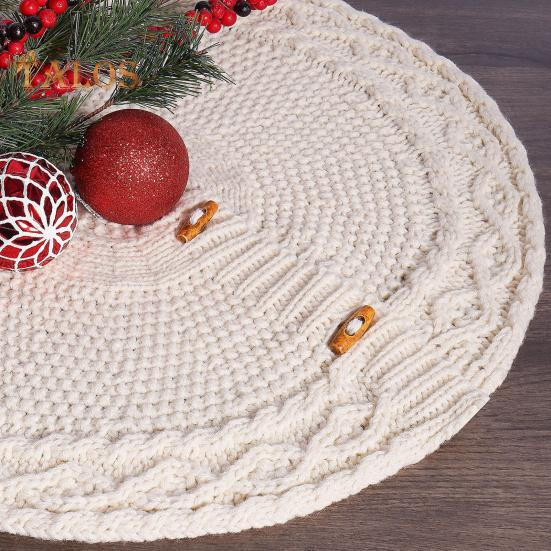Christmas Tree Skirt Braided Cable Knit Tree Rug Xmas Tree Decoration for Holiday Home Party Fireplace Decor