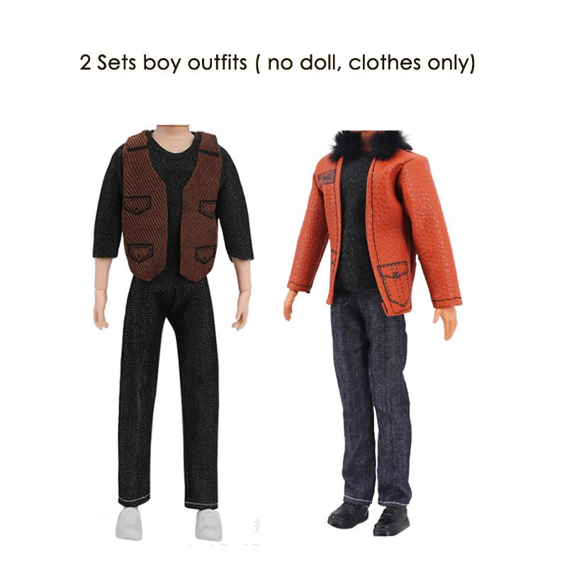 2 Sets/Pack Handmade Fashion Leather Clothes for Boy Doll 11.5in/30cm Casual Cool Style 3pcs/Set Jacket Coat Vest and Pants Toys