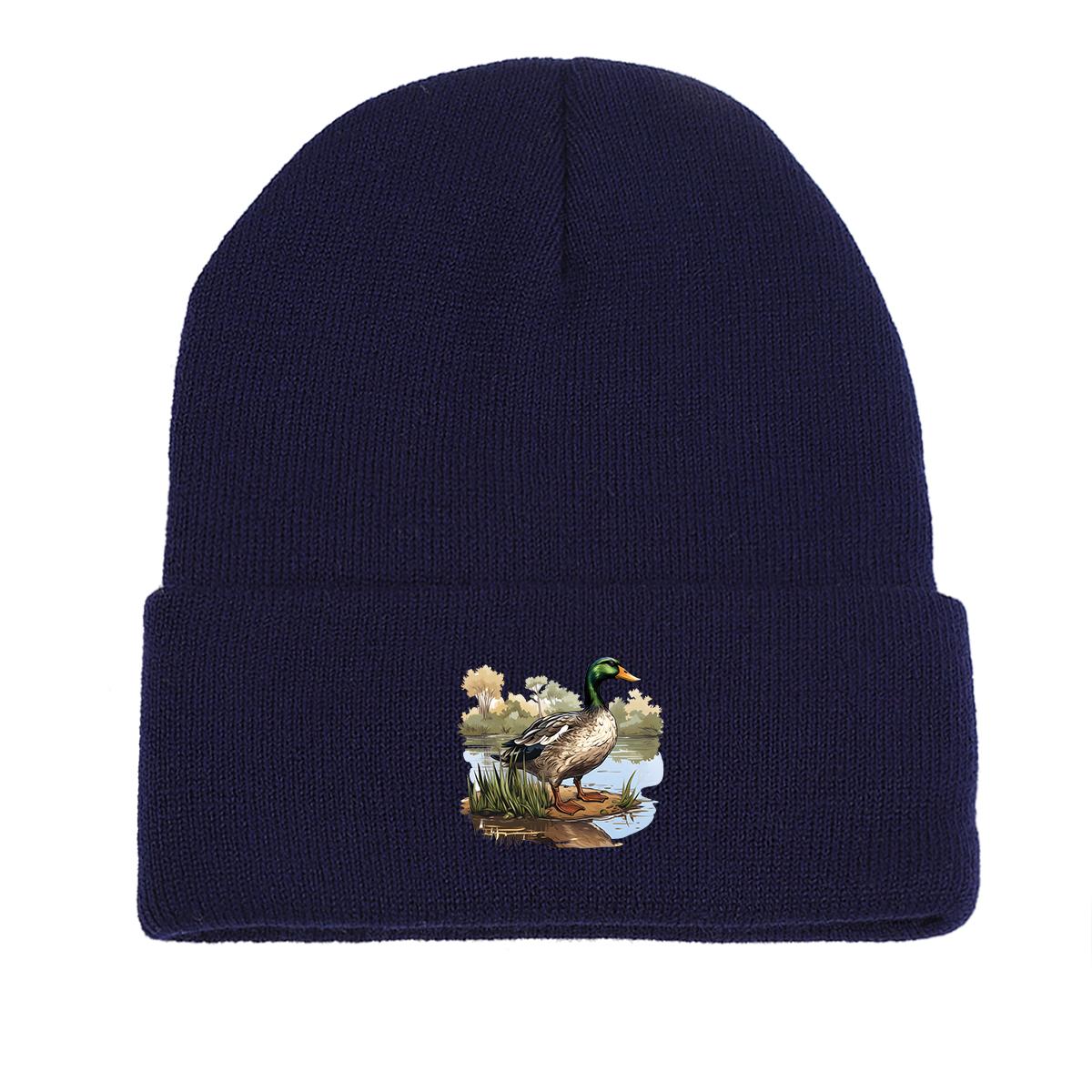 

River Duck теплая вязаная шапка Beanie, Animal Skullies Beanie ветрозащитный головной убор для химиотерапии при раке Gorro вязаная шапка Beanie as the picture темно-синий