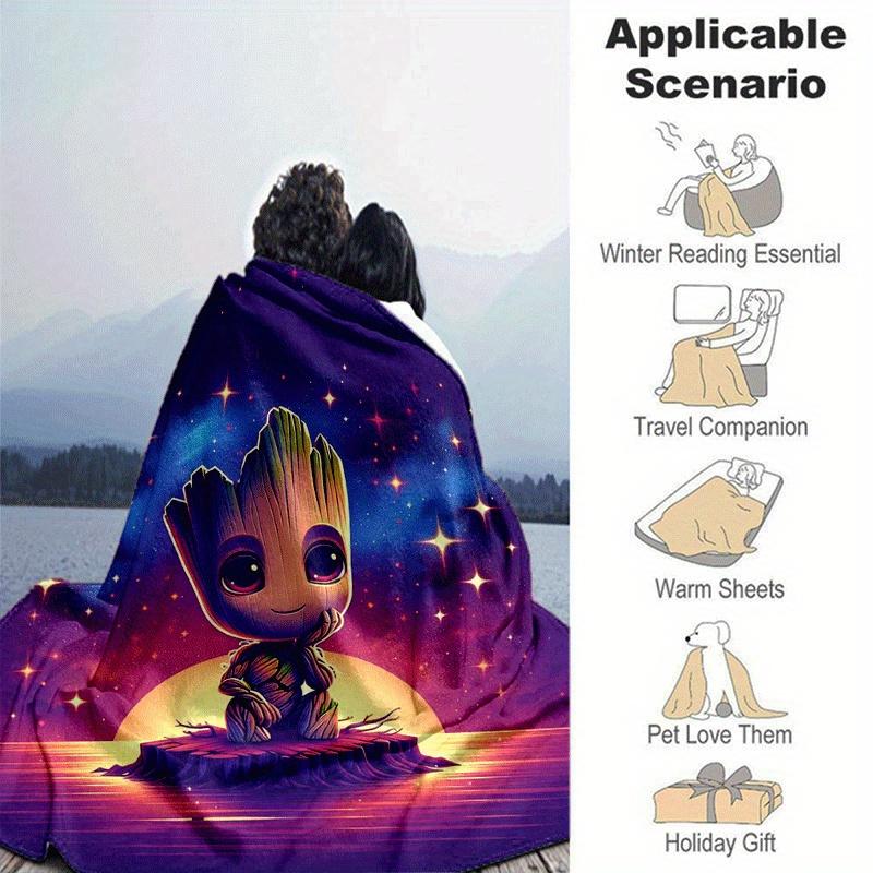 1pc Groot Printing Blanket - Soft, All-Season Throw for Office Blanket, Personalized Gift with Adorable Cartoon Design