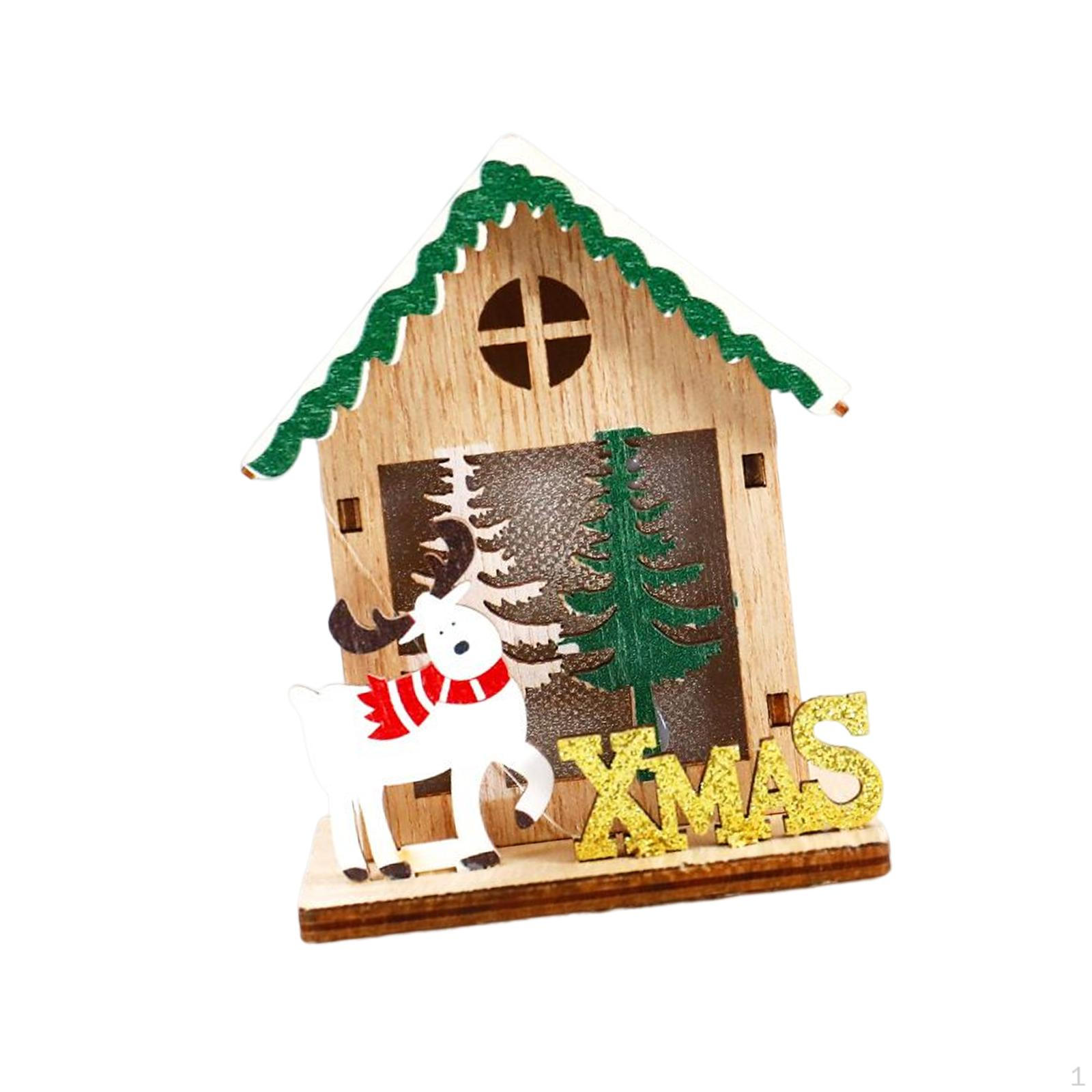 Christmas Wooden Small House Ornament Accessory DIY Tree Pendant Holiday Decorative Christmas Elk
