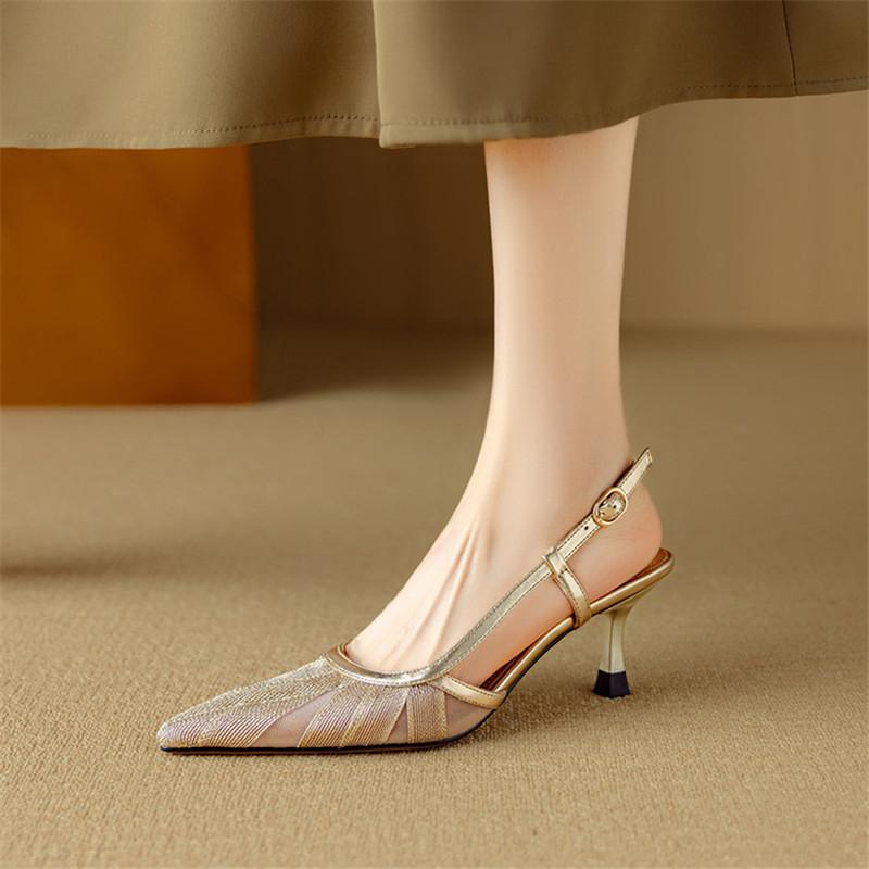 Fashion New Summer Sandals Pointed Toe Sandals for Women High Heels Fashion Mesh Cover Toe Sandals Ladies Shoes Women Stiletto Heels