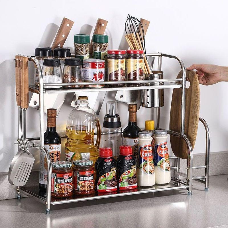 Stainless Steel Multi-layer Kitchen Storage Rack with Knife Holder and Pot Organizer