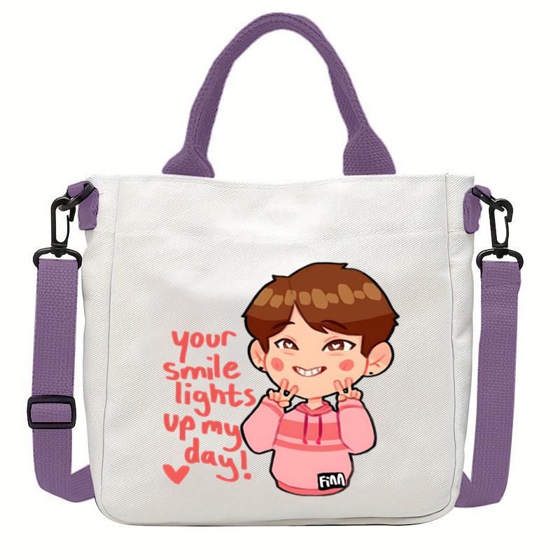 Felix Kpop Band Super Star Printed Crossbody Bag Casual Canvas Shoulder Bags