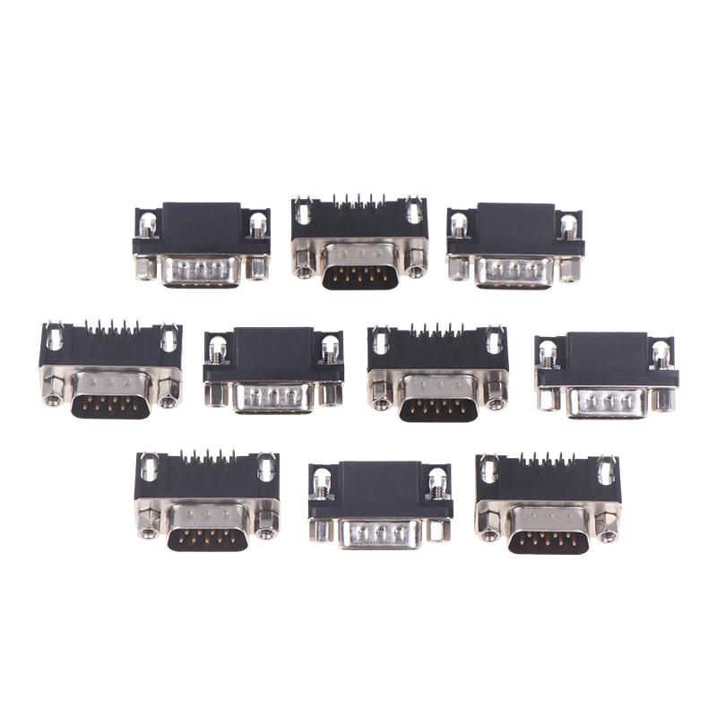10Pcs Dr9 Hole/Pin Female/Male Right Angle Welded D-Sub 9 Pin Connector Rs232 Connector 90 Degree Bent Needle Dr9